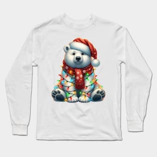 Polar Bear Wrapped In Christmas Lights Long Sleeve T-Shirt